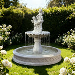 SOLARA Natural Sandstone Outdoor Fountain with 1.5m Fish Pond Built-In Circulation Pump Hand-Polished Texture Garden Water Feature