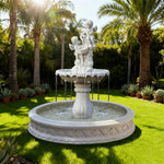 SOLARA Natural Sandstone Outdoor Fountain with 1.5m Fish Pond Built-In Circulation Pump Hand-Polished Texture Garden Water Feature