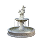 SOLARA Natural Sandstone Outdoor Fountain with 1.5m Fish Pond Built-In Circulation Pump Hand-Polished Texture Garden Water Feature