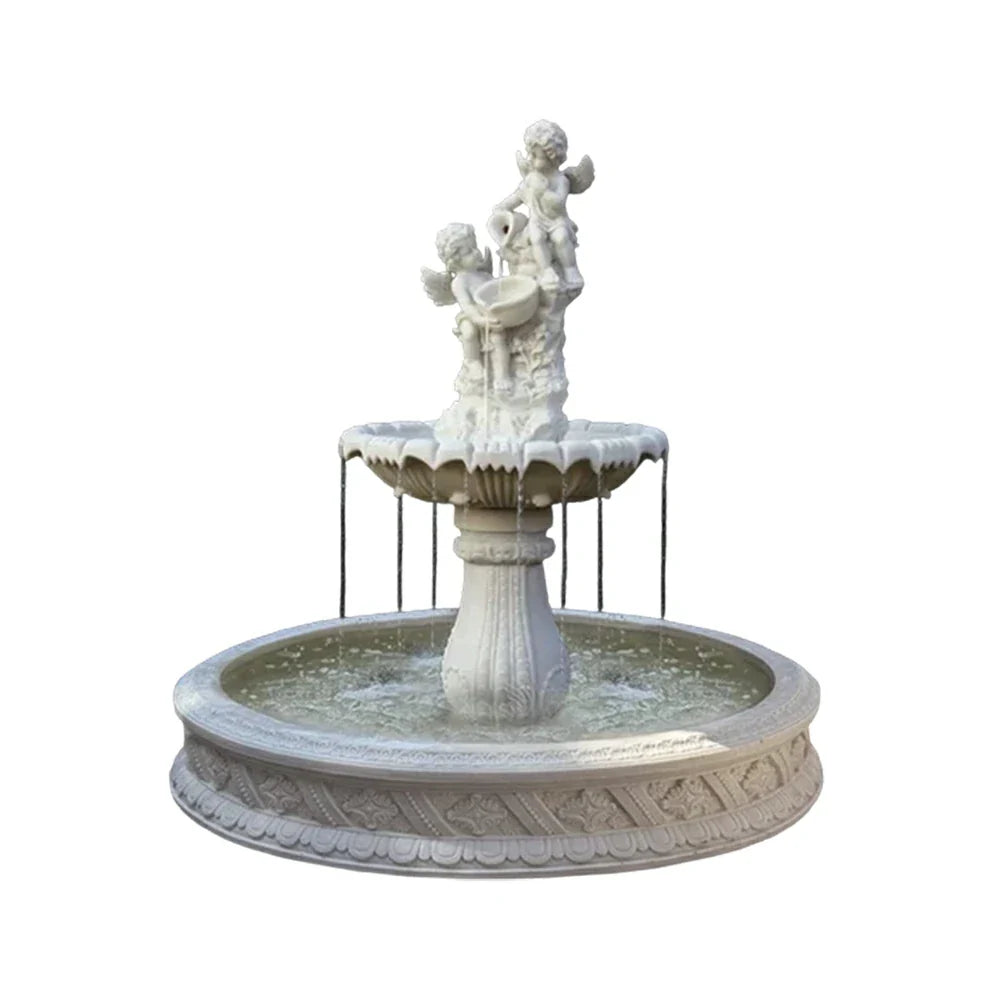 SOLARA Natural Sandstone Outdoor Fountain with 1.5m Fish Pond Built-In Circulation Pump Hand-Polished Texture Garden Water Feature