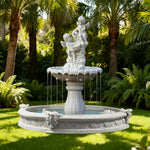 SOLARA Natural Sandstone Outdoor Fountain with 1.6m Fish Pond Built-In Circulation Pump Hand-Polished Texture Garden Water Feature