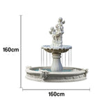 SOLARA Natural Sandstone Outdoor Fountain with 1.6m Fish Pond Built-In Circulation Pump Hand-Polished Texture Garden Water Feature