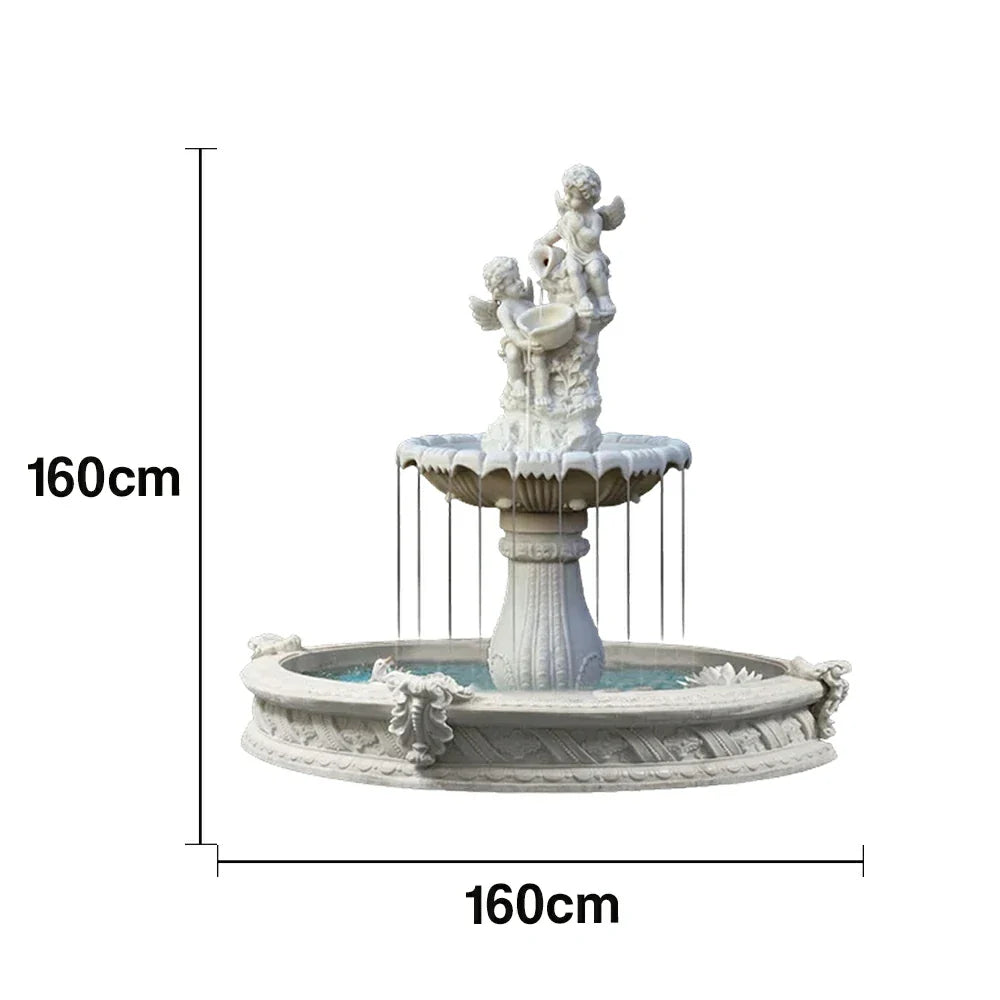 SOLARA Natural Sandstone Outdoor Fountain with 1.6m Fish Pond Built-In Circulation Pump Hand-Polished Texture Garden Water Feature
