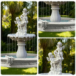 SOLARA Natural Sandstone Outdoor Fountain with 1.6m Fish Pond Built-In Circulation Pump Hand-Polished Texture Garden Water Feature