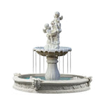 SOLARA Natural Sandstone Outdoor Fountain with 1.6m Fish Pond Built-In Circulation Pump Hand-Polished Texture Garden Water Feature