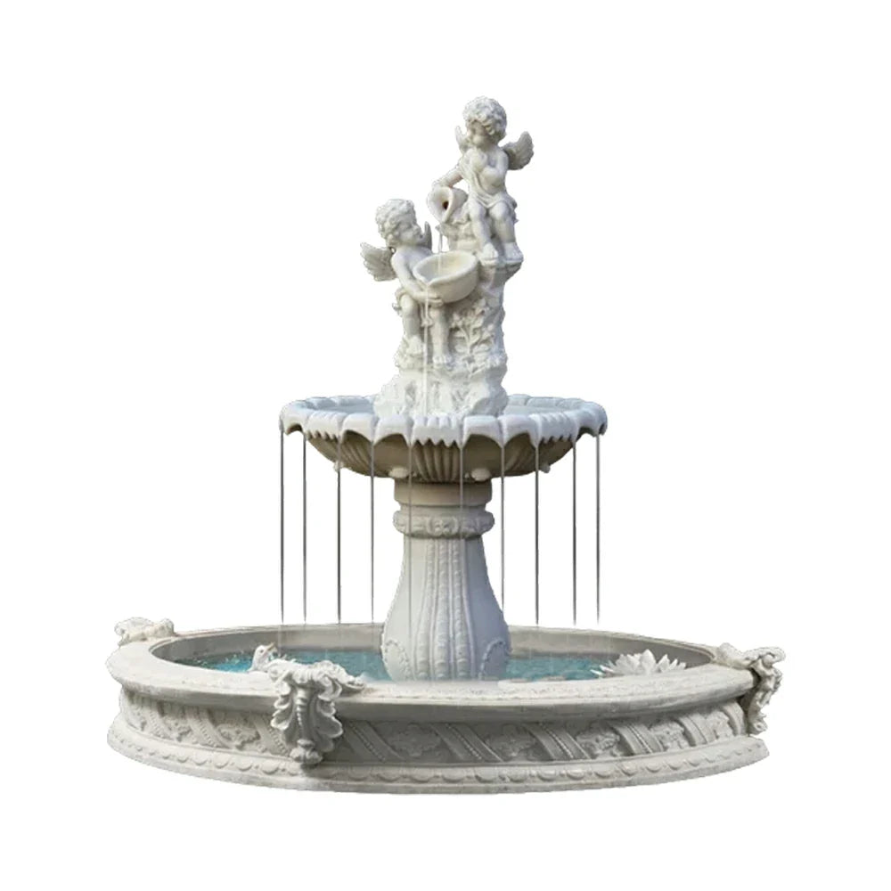 SOLARA Natural Sandstone Outdoor Fountain with 1.6m Fish Pond Built-In Circulation Pump Hand-Polished Texture Garden Water Feature