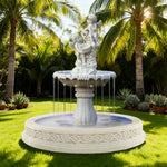 SOLARA Natural Sandstone Outdoor Fountain with 1.7m Fish Pond Built-In Circulation Pump Hand-Polished Texture Garden Water Feature