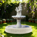 SOLARA Natural Sandstone Outdoor Fountain with 1.7m Fish Pond Built-In Circulation Pump Hand-Polished Texture Garden Water Feature