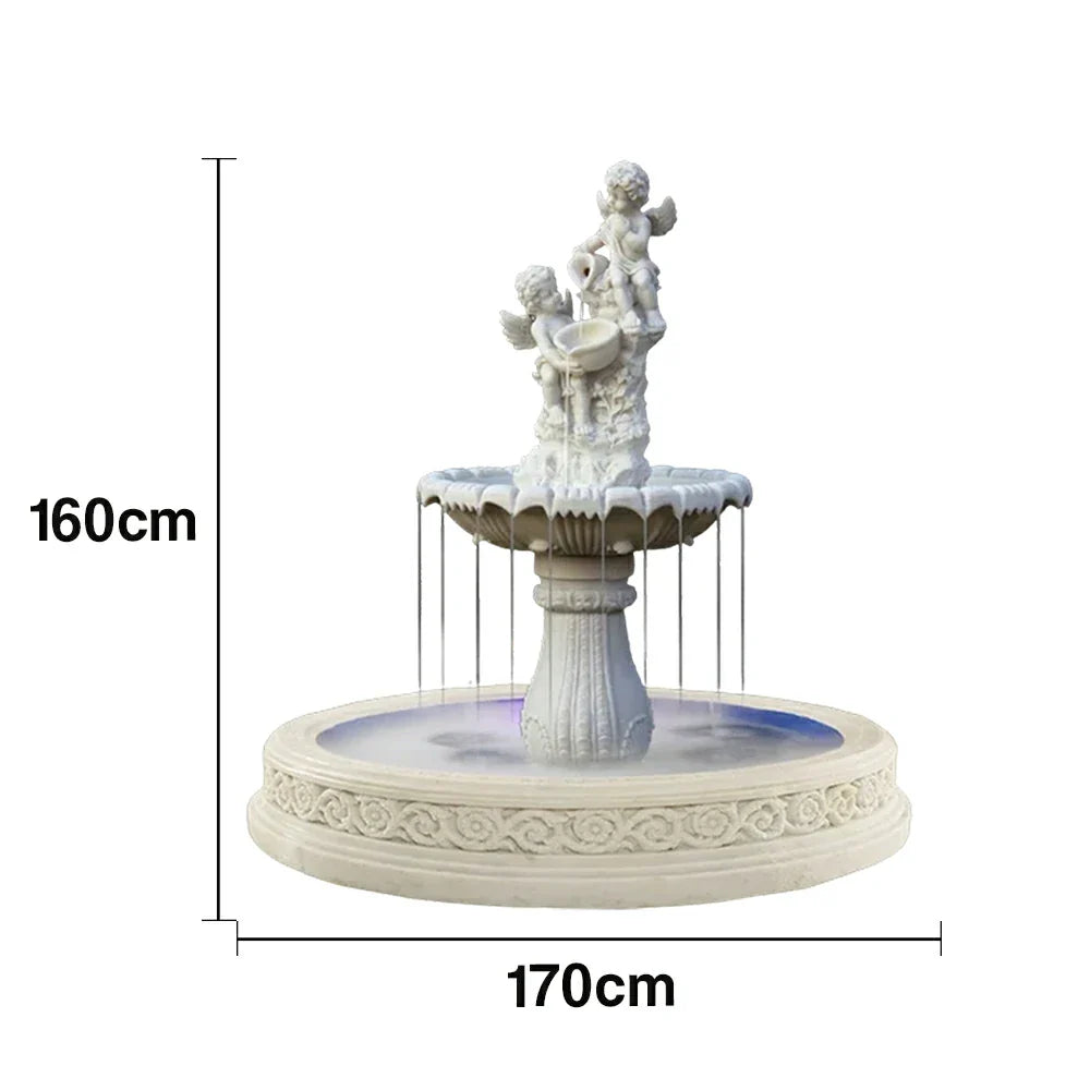 SOLARA Natural Sandstone Outdoor Fountain with 1.7m Fish Pond Built-In Circulation Pump Hand-Polished Texture Garden Water Feature