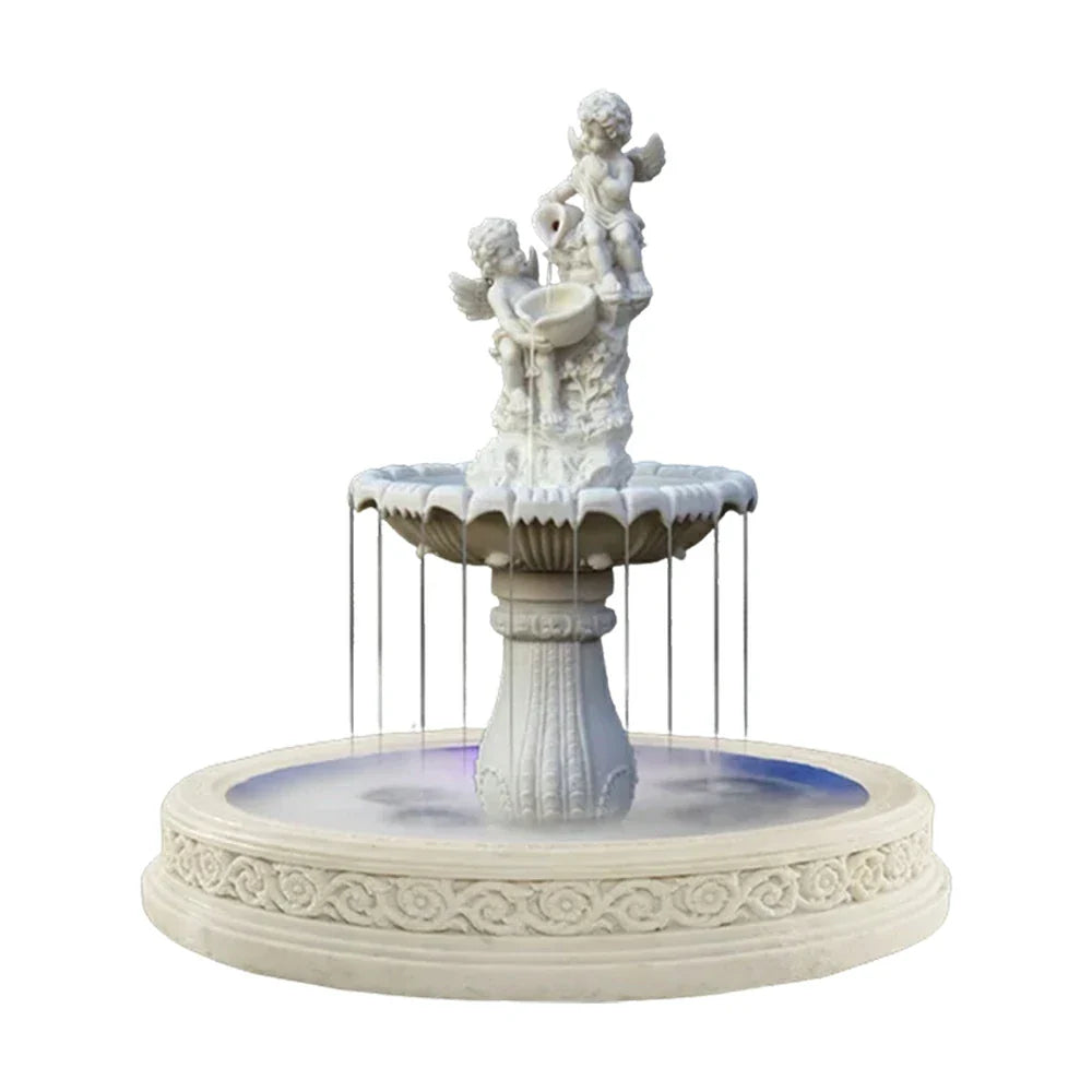 SOLARA Natural Sandstone Outdoor Fountain with 1.7m Fish Pond Built-In Circulation Pump Hand-Polished Texture Garden Water Feature