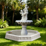 SOLARA Natural Sandstone Outdoor Fountain with 1.9m Fish Pond Built-In Circulation Pump Hand-Polished Texture Garden Water Feature