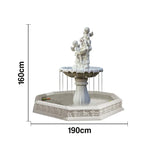 SOLARA Natural Sandstone Outdoor Fountain with 1.9m Fish Pond Built-In Circulation Pump Hand-Polished Texture Garden Water Feature