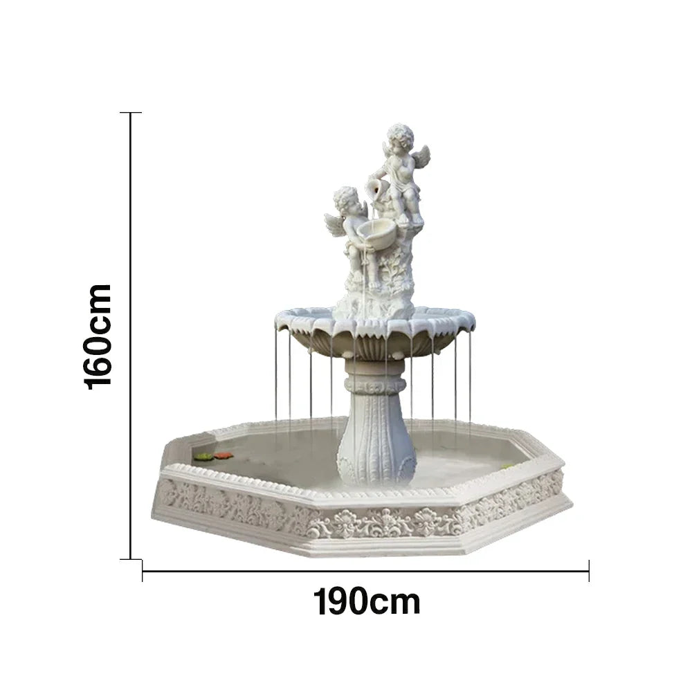 SOLARA Natural Sandstone Outdoor Fountain with 1.9m Fish Pond Built-In Circulation Pump Hand-Polished Texture Garden Water Feature