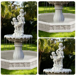 SOLARA Natural Sandstone Outdoor Fountain with 1.9m Fish Pond Built-In Circulation Pump Hand-Polished Texture Garden Water Feature