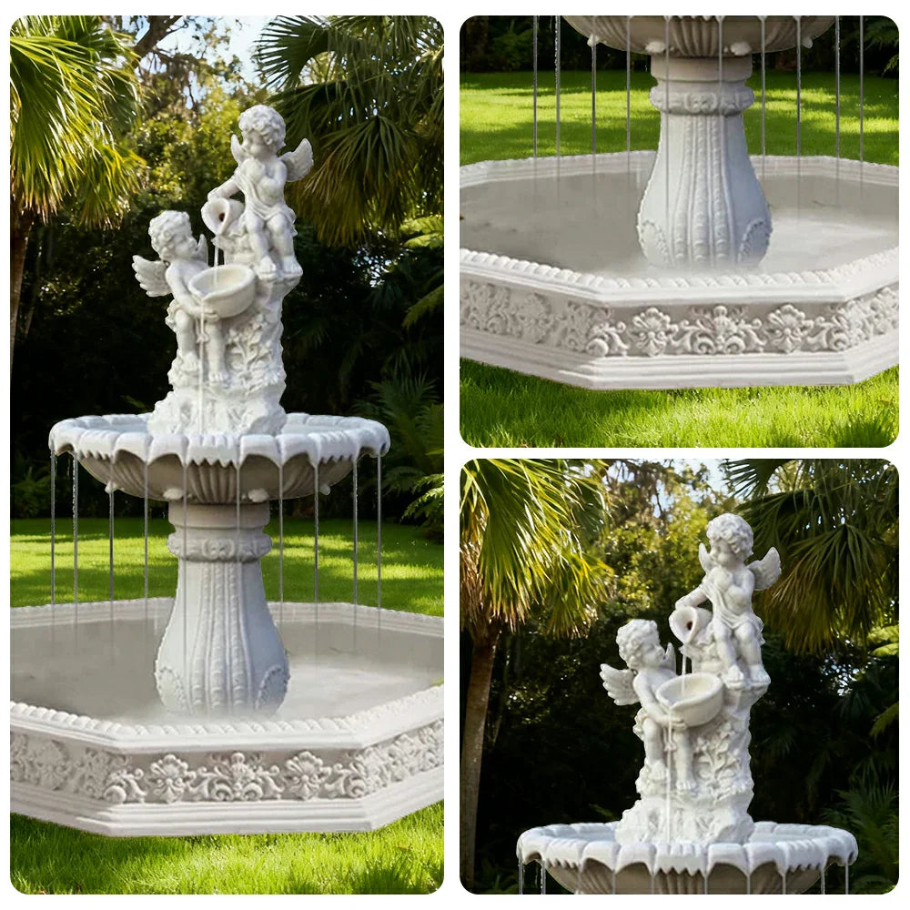 SOLARA Natural Sandstone Outdoor Fountain with 1.9m Fish Pond Built-In Circulation Pump Hand-Polished Texture Garden Water Feature