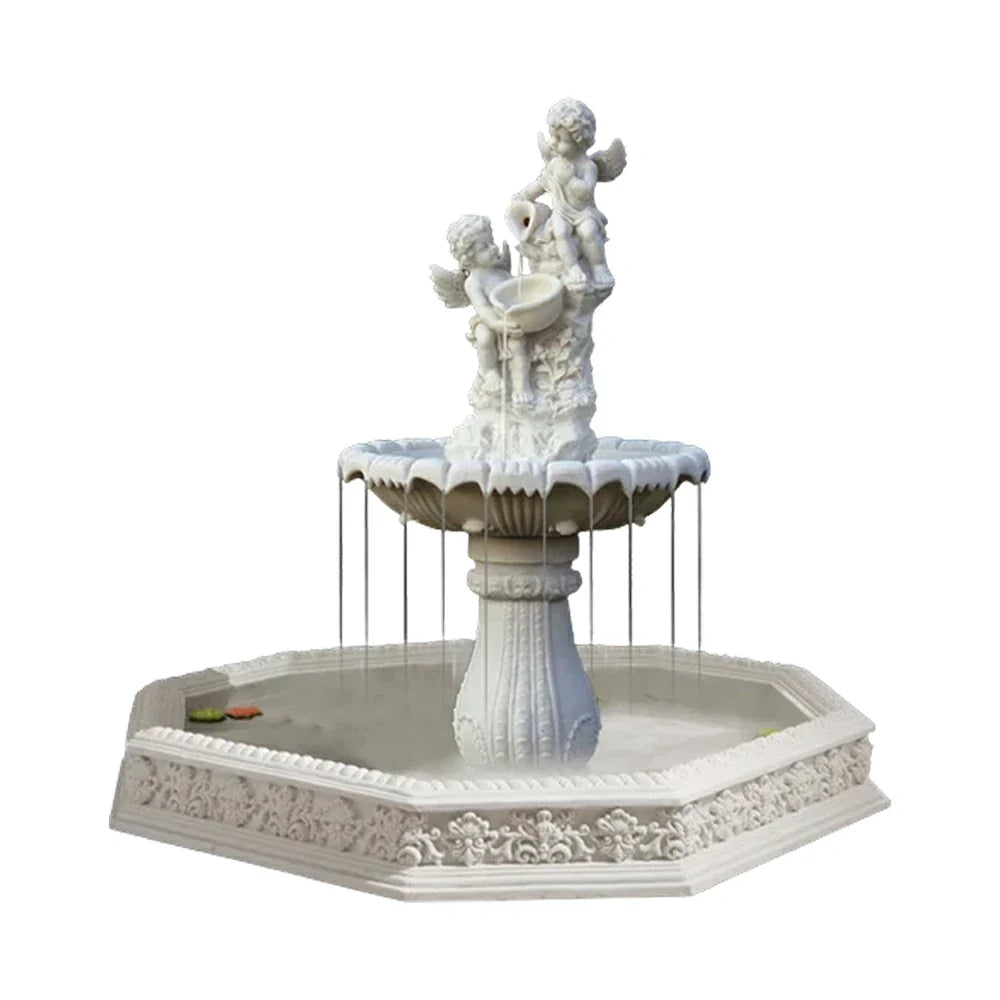 SOLARA Natural Sandstone Outdoor Fountain with 1.9m Fish Pond Built-In Circulation Pump Hand-Polished Texture Garden Water Feature