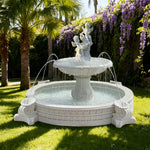 SOLARA Natural Sandstone Outdoor Fountain with 2.4m Fish Pond Built-In Circulation Pump Hand-Polished Texture Garden Water Feature