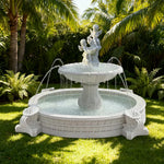 SOLARA Natural Sandstone Outdoor Fountain with 2.4m Fish Pond Built-In Circulation Pump Hand-Polished Texture Garden Water Feature