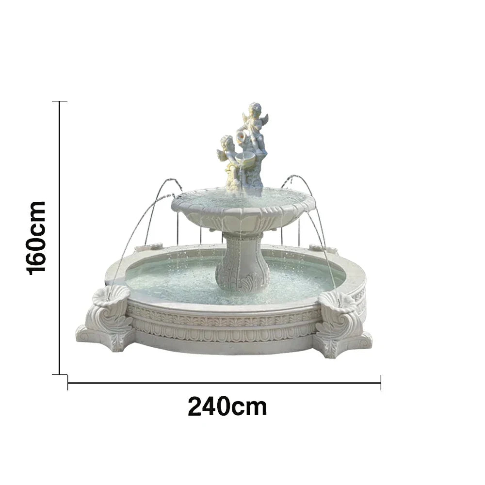 SOLARA Natural Sandstone Outdoor Fountain with 2.4m Fish Pond Built-In Circulation Pump Hand-Polished Texture Garden Water Feature