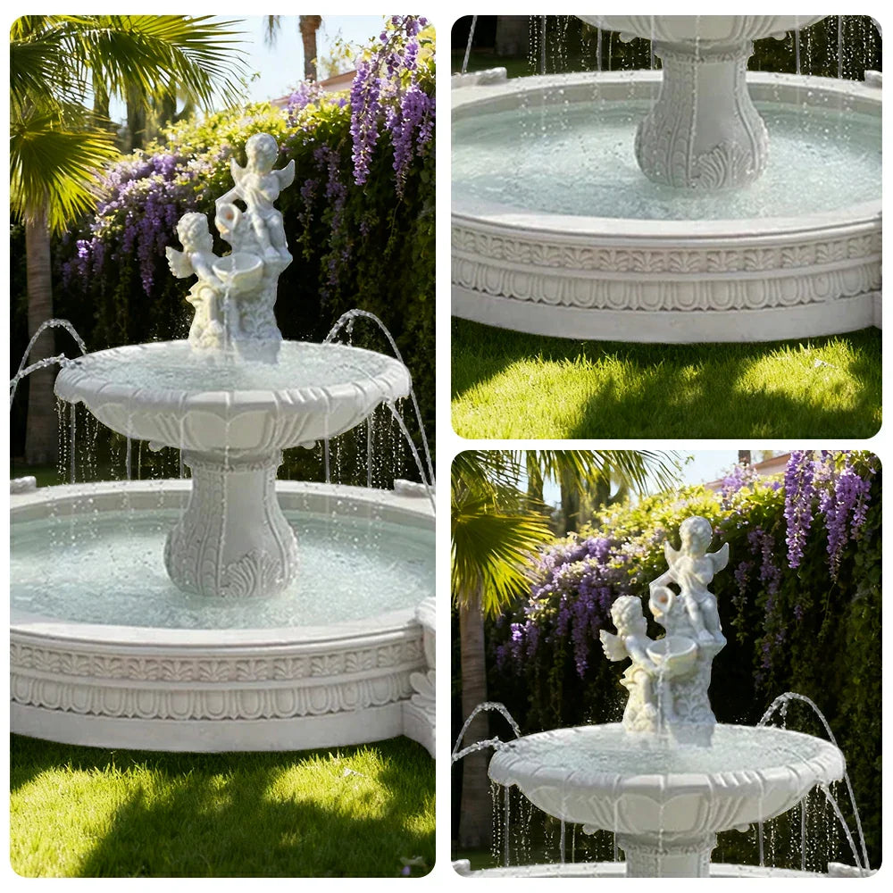 SOLARA Natural Sandstone Outdoor Fountain with 2.4m Fish Pond Built-In Circulation Pump Hand-Polished Texture Garden Water Feature