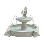 SOLARA Natural Sandstone Outdoor Fountain with 2.4m Fish Pond Built-In Circulation Pump Hand-Polished Texture Garden Water Feature