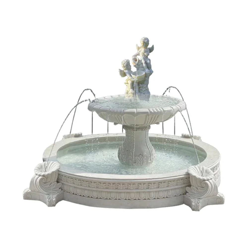 SOLARA Natural Sandstone Outdoor Fountain with 2.4m Fish Pond Built-In Circulation Pump Hand-Polished Texture Garden Water Feature