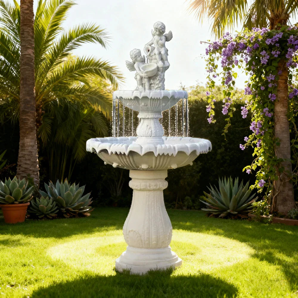 SOLARA Natural Sandstone Outdoor Fountain Smooth Polished Surface Clear Carved Texture Outdoor Water Feature