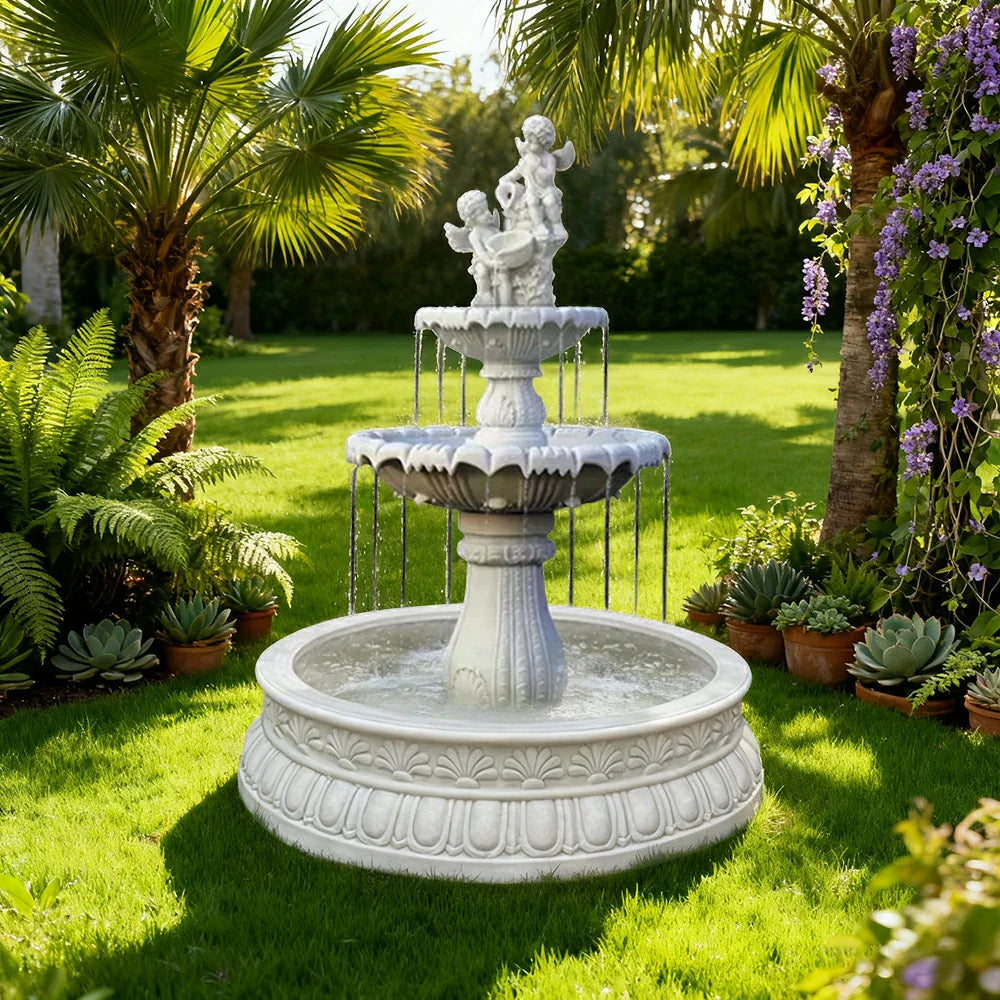 SOLARA Natural Sandstone Outdoor Fountain with 1.2m Fish Pond Smooth Polished Surface Clear Carved Texture Outdoor Water Feature