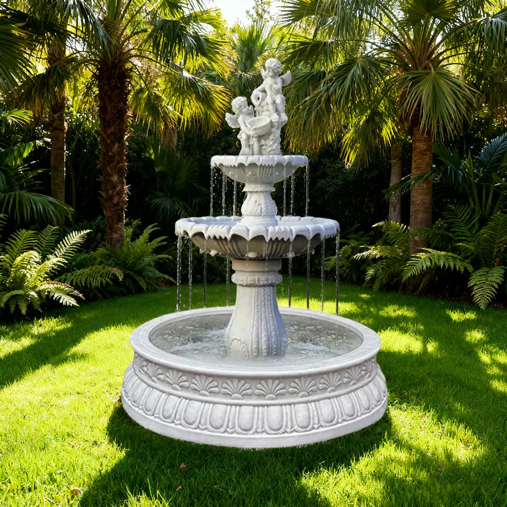 SOLARA Natural Sandstone Outdoor Fountain with 1.2m Fish Pond Smooth Polished Surface Clear Carved Texture Outdoor Water Feature