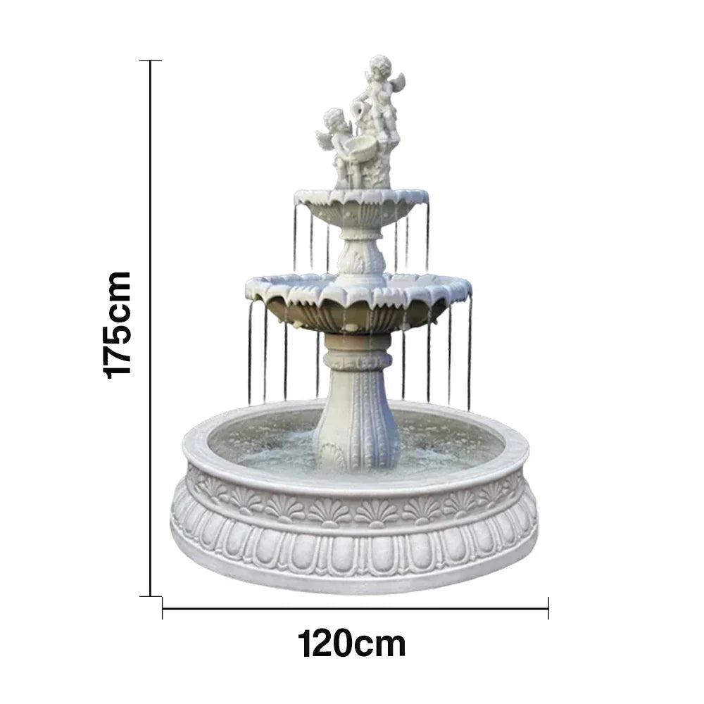 SOLARA Natural Sandstone Outdoor Fountain with 1.2m Fish Pond Smooth Polished Surface Clear Carved Texture Outdoor Water Feature