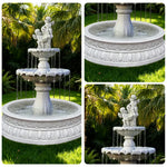 SOLARA Natural Sandstone Outdoor Fountain with 1.2m Fish Pond Smooth Polished Surface Clear Carved Texture Outdoor Water Feature