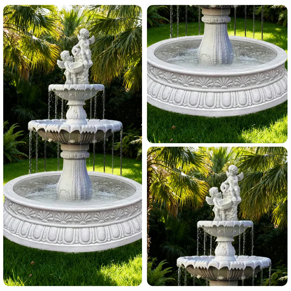 SOLARA Natural Sandstone Outdoor Fountain with 1.2m Fish Pond Smooth Polished Surface Clear Carved Texture Outdoor Water Feature