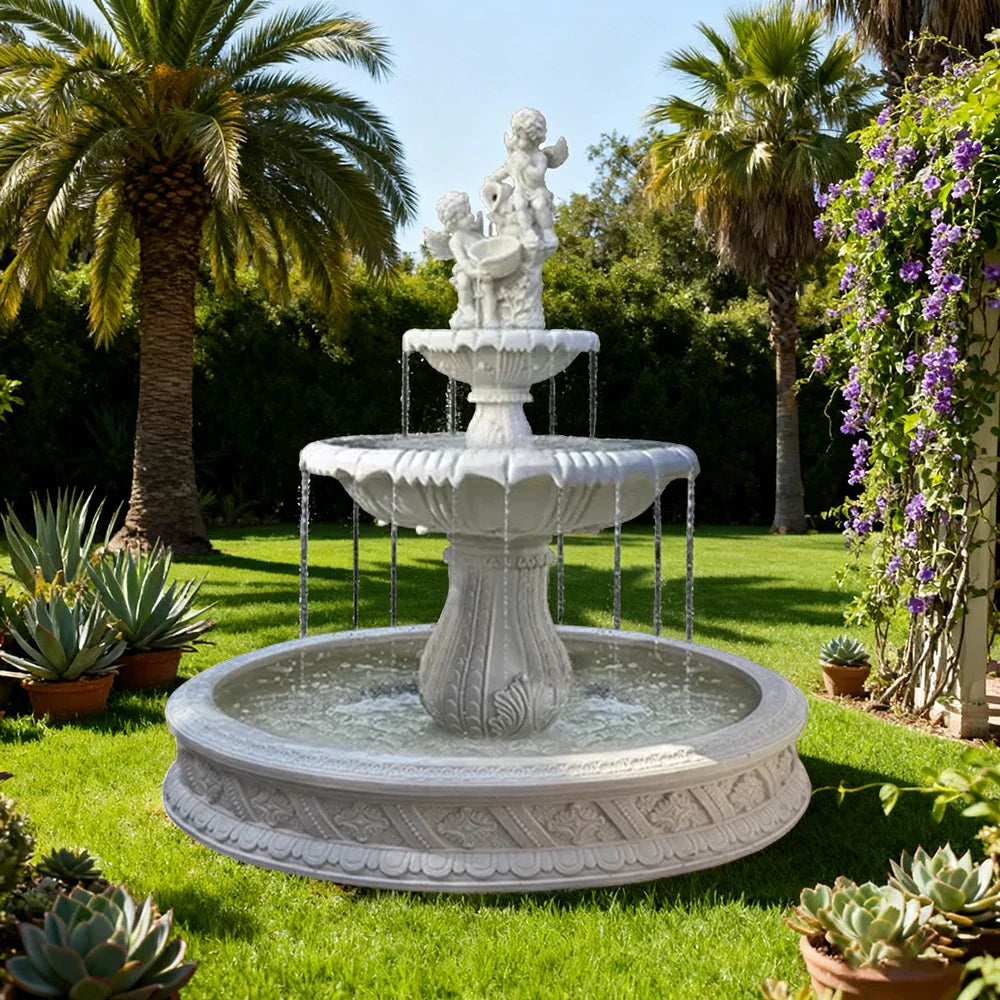 SOLARA Natural Sandstone Outdoor Fountain with 1.5m Fish Pond Continuous Flow Pump Natural Stone Grain Tranquil Garden Feature