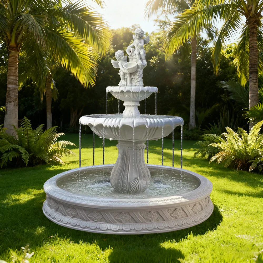 SOLARA Natural Sandstone Outdoor Fountain with 1.5m Fish Pond Continuous Flow Pump Natural Stone Grain Tranquil Garden Feature