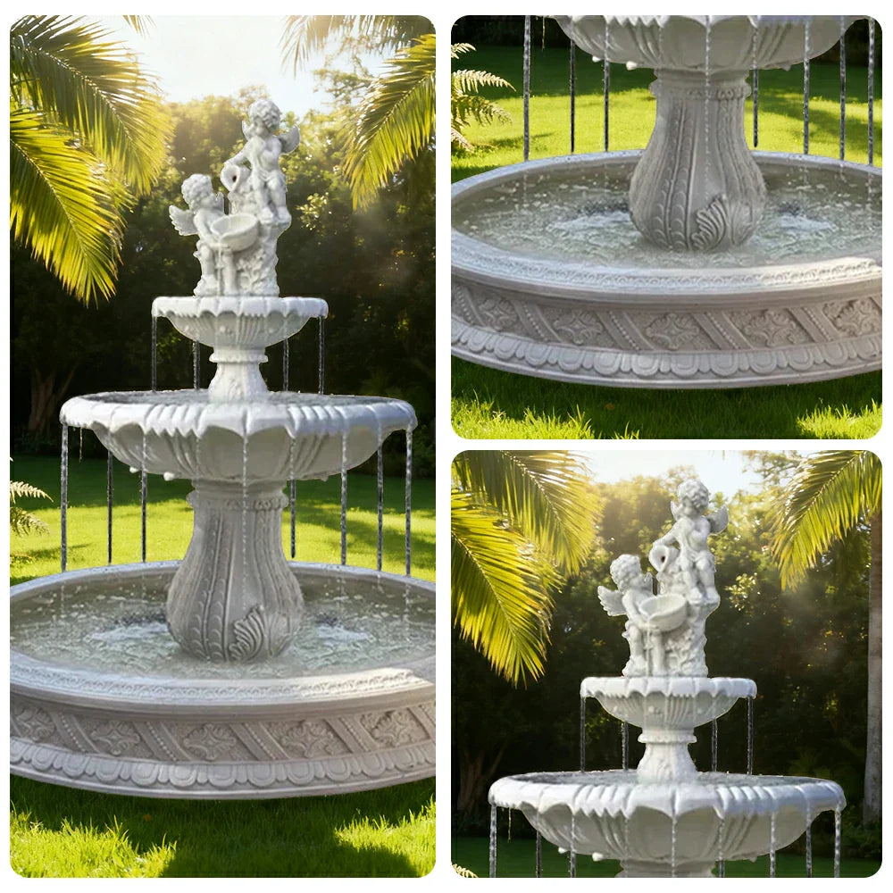 SOLARA Natural Sandstone Outdoor Fountain with 1.5m Fish Pond Continuous Flow Pump Natural Stone Grain Tranquil Garden Feature