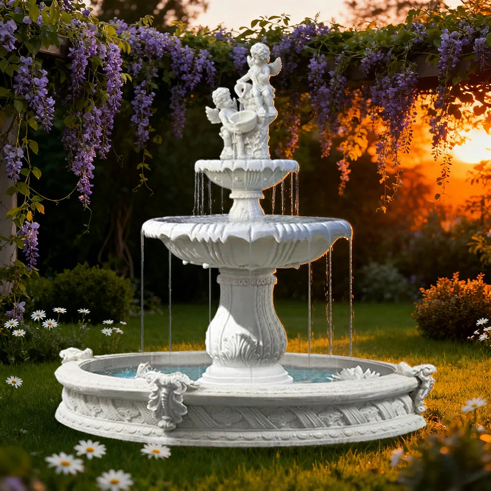 SOLARA Natural Sandstone Outdoor Fountain with 1.6m Fish Pond Continuous Flow Pump Natural Stone Grain Tranquil Garden Feature