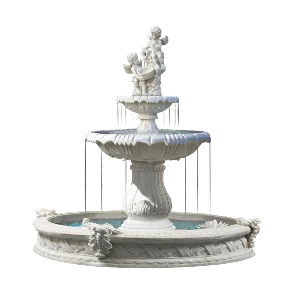 SOLARA Natural Sandstone Outdoor Fountain with 1.6m Fish Pond Continuous Flow Pump Natural Stone Grain Tranquil Garden Feature