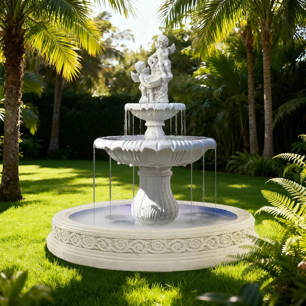 SOLARA Natural Sandstone Outdoor Fountain with 1.7m Fish Pond Continuous Flow Pump Natural Stone Grain Tranquil Garden Feature