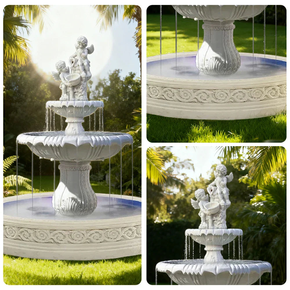 SOLARA Natural Sandstone Outdoor Fountain with 1.7m Fish Pond Continuous Flow Pump Natural Stone Grain Tranquil Garden Feature