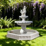 SOLARA Natural Sandstone Outdoor Fountain with 1.9m Fish Pond Continuous Flow Pump Natural Stone Grain Tranquil Garden Feature