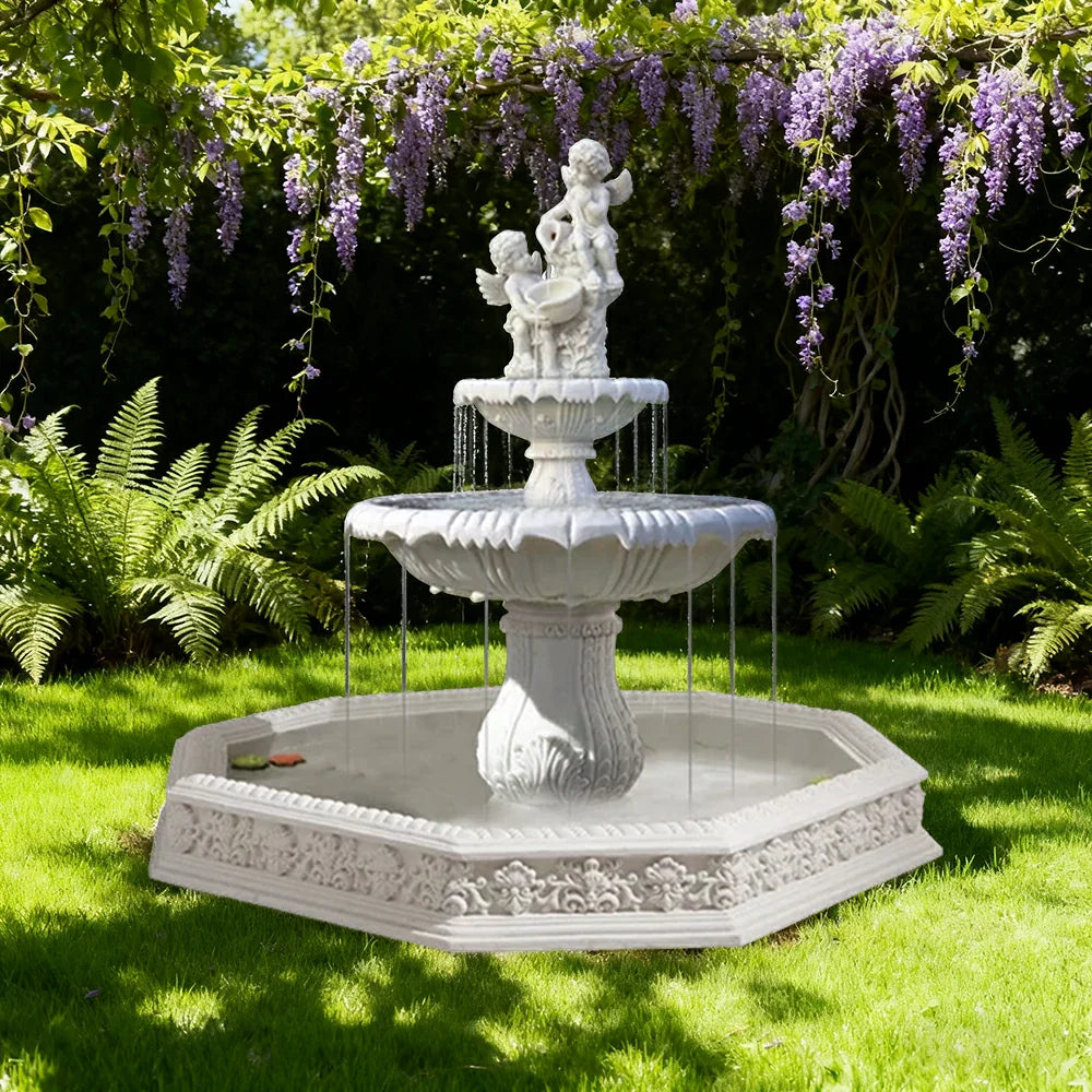 SOLARA Natural Sandstone Outdoor Fountain with 1.9m Fish Pond Continuous Flow Pump Natural Stone Grain Tranquil Garden Feature