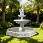 SOLARA Natural Sandstone Outdoor Fountain with 1.9m Fish Pond Continuous Flow Pump Natural Stone Grain Tranquil Garden Feature