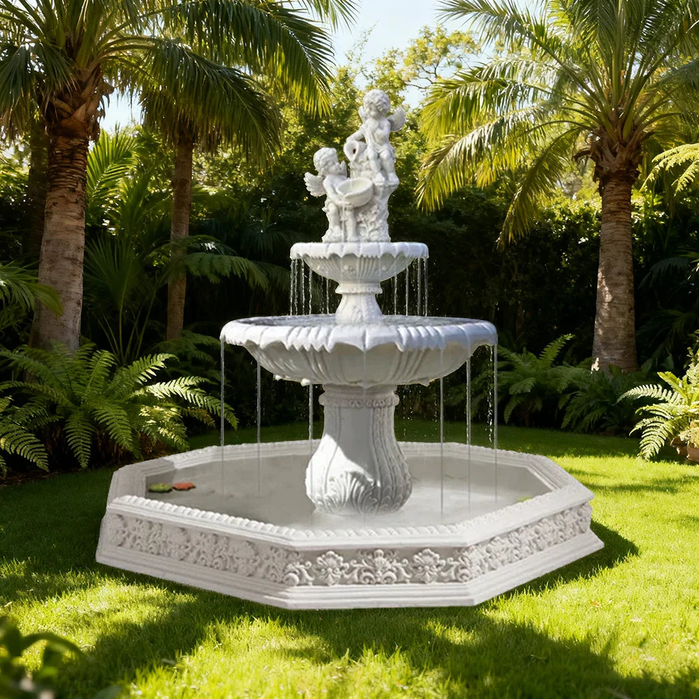 SOLARA Natural Sandstone Outdoor Fountain with 1.9m Fish Pond Continuous Flow Pump Natural Stone Grain Tranquil Garden Feature