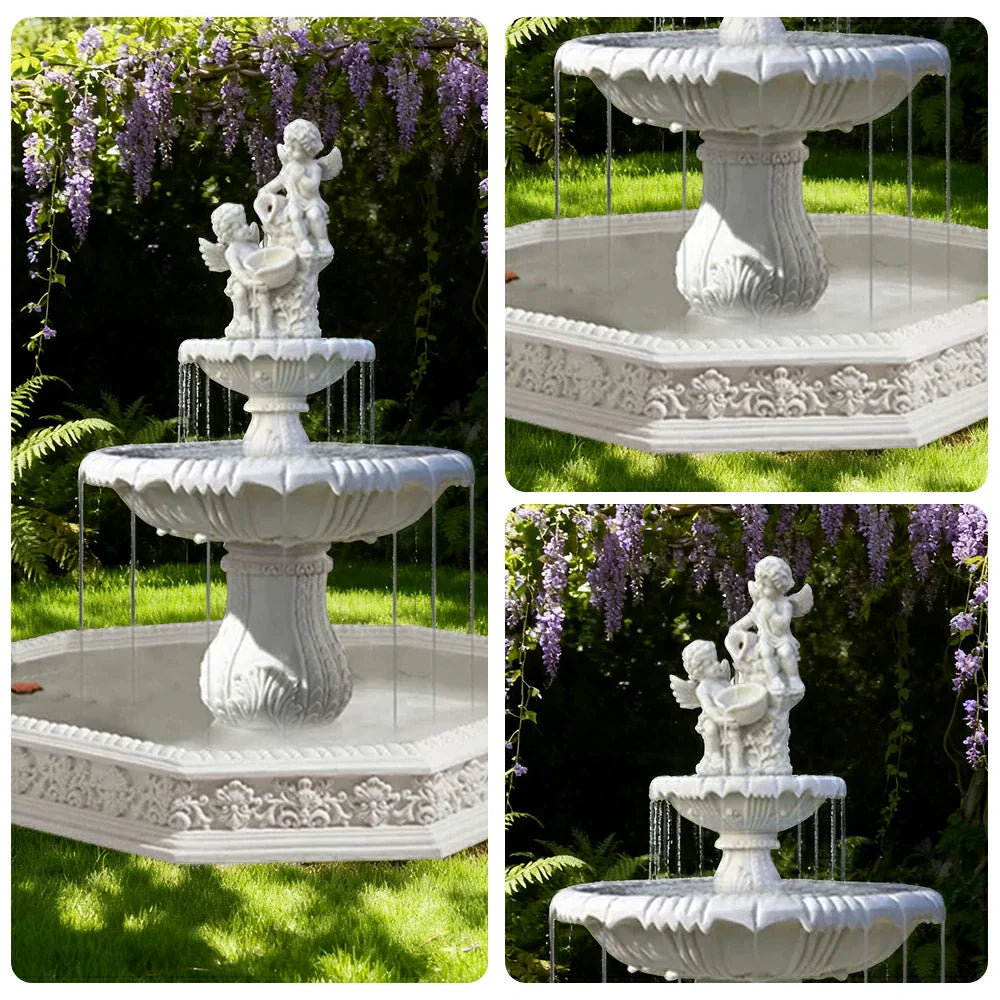 SOLARA Natural Sandstone Outdoor Fountain with 1.9m Fish Pond Continuous Flow Pump Natural Stone Grain Tranquil Garden Feature