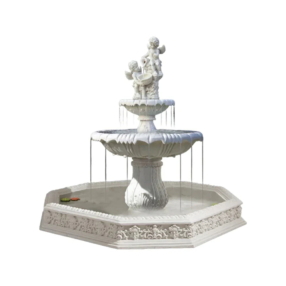 SOLARA Natural Sandstone Outdoor Fountain with 1.9m Fish Pond Continuous Flow Pump Natural Stone Grain Tranquil Garden Feature