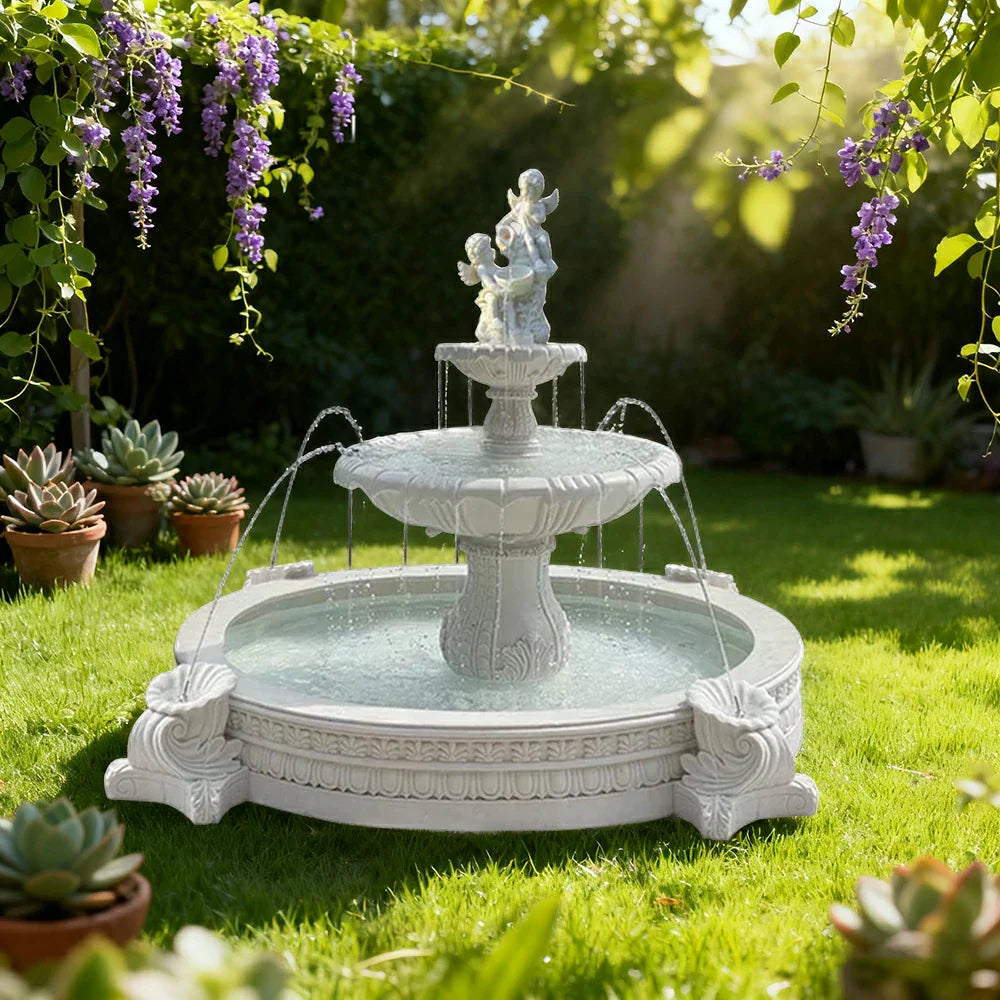 SOLARA Natural Sandstone Outdoor Fountain with 2.4m Fish Pond Continuous Flow Pump Natural Stone Grain Tranquil Garden Feature