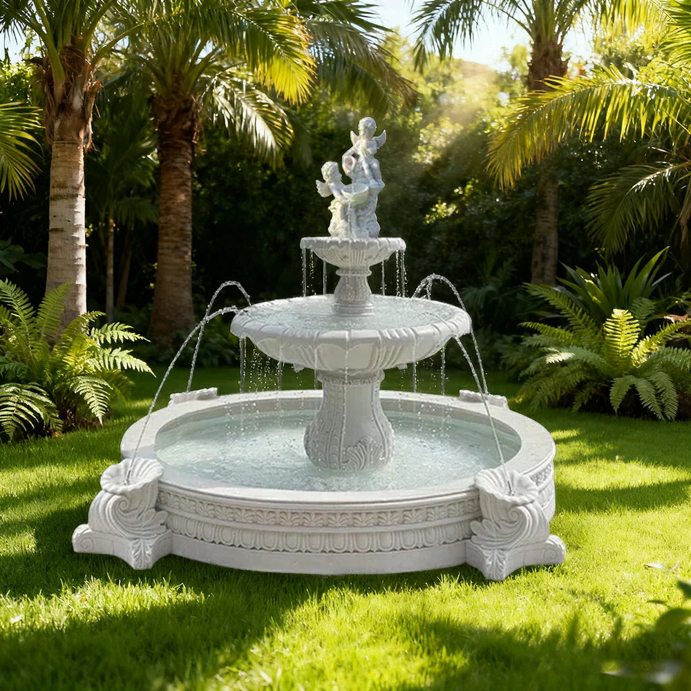 SOLARA Natural Sandstone Outdoor Fountain with 2.4m Fish Pond Continuous Flow Pump Natural Stone Grain Tranquil Garden Feature