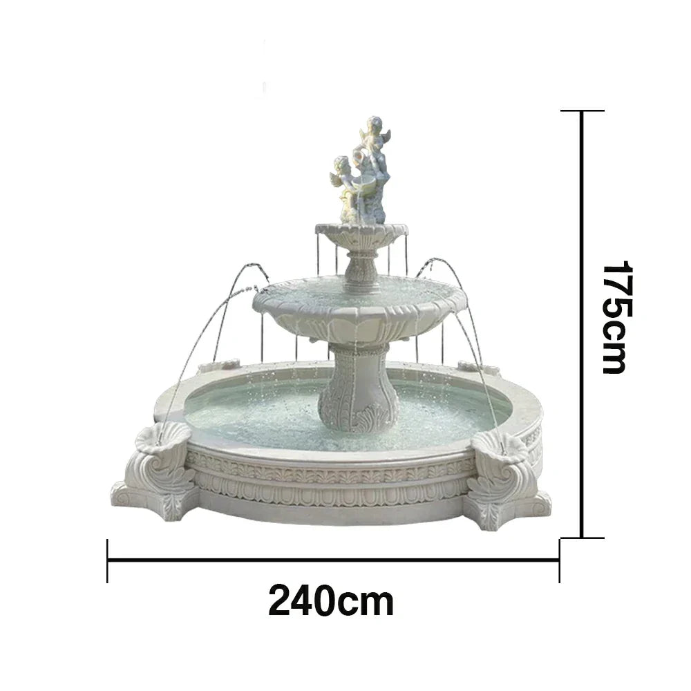 SOLARA Natural Sandstone Outdoor Fountain with 2.4m Fish Pond Continuous Flow Pump Natural Stone Grain Tranquil Garden Feature