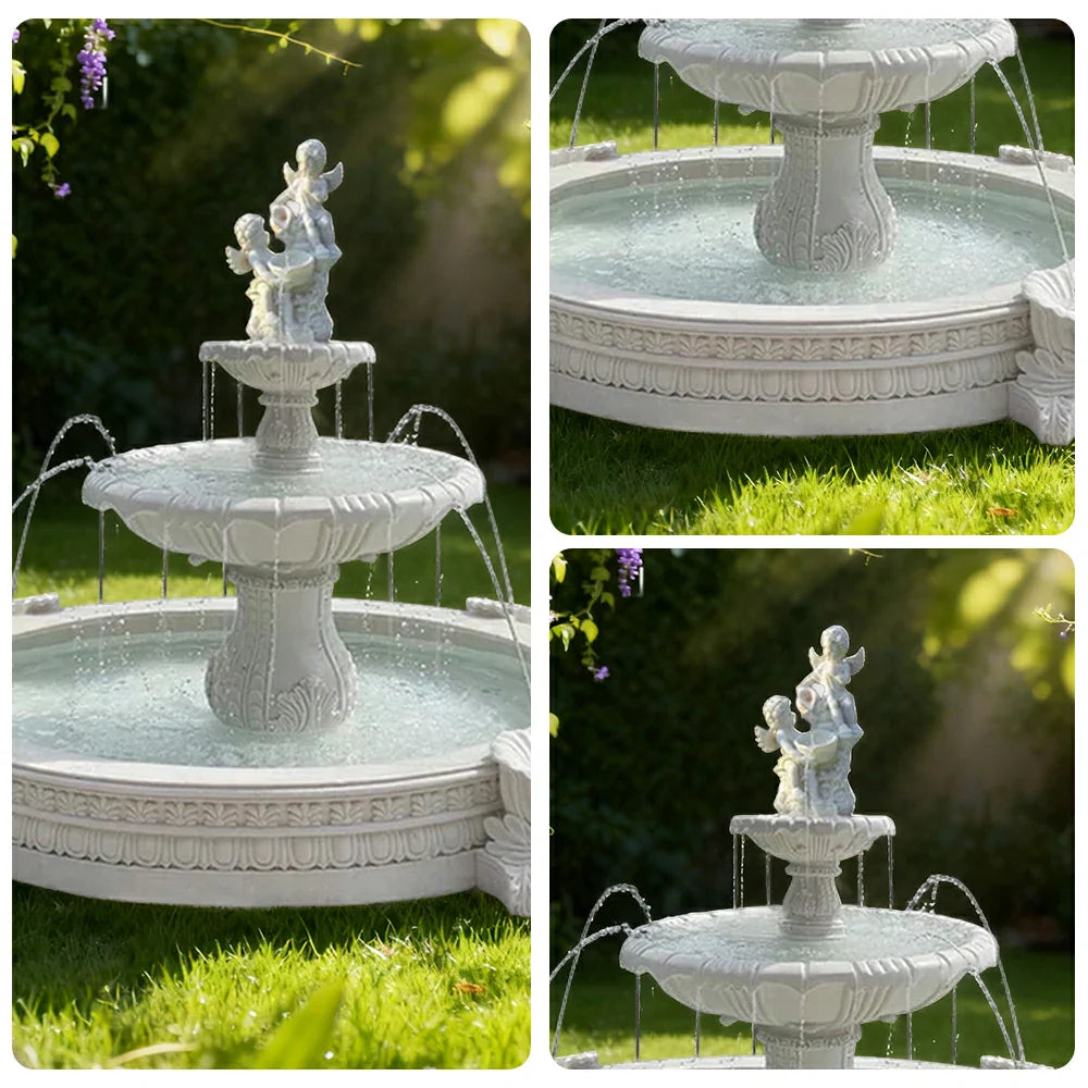 SOLARA Natural Sandstone Outdoor Fountain with 2.4m Fish Pond Continuous Flow Pump Natural Stone Grain Tranquil Garden Feature