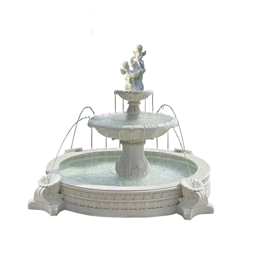SOLARA Natural Sandstone Outdoor Fountain with 2.4m Fish Pond Continuous Flow Pump Natural Stone Grain Tranquil Garden Feature
